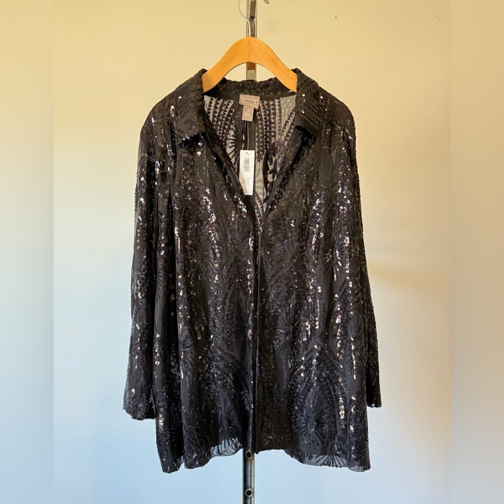 Chico’s NWT Black Geo Sequin Open Front Holiday Blazer Jacket Tunic 3 de